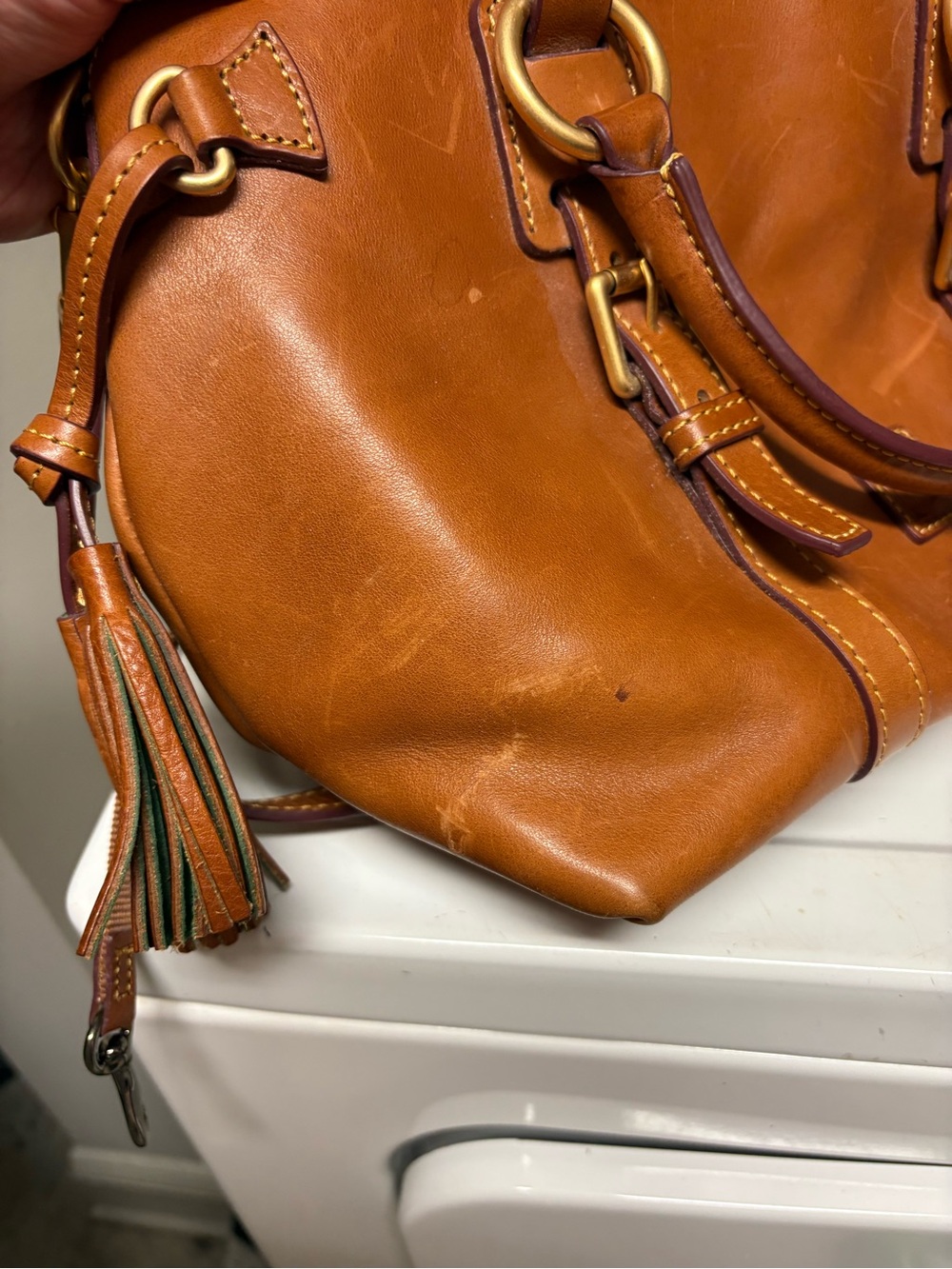 Dooney & Bourke Leather Satchel in Cognac Brown - Picture 9 of 12